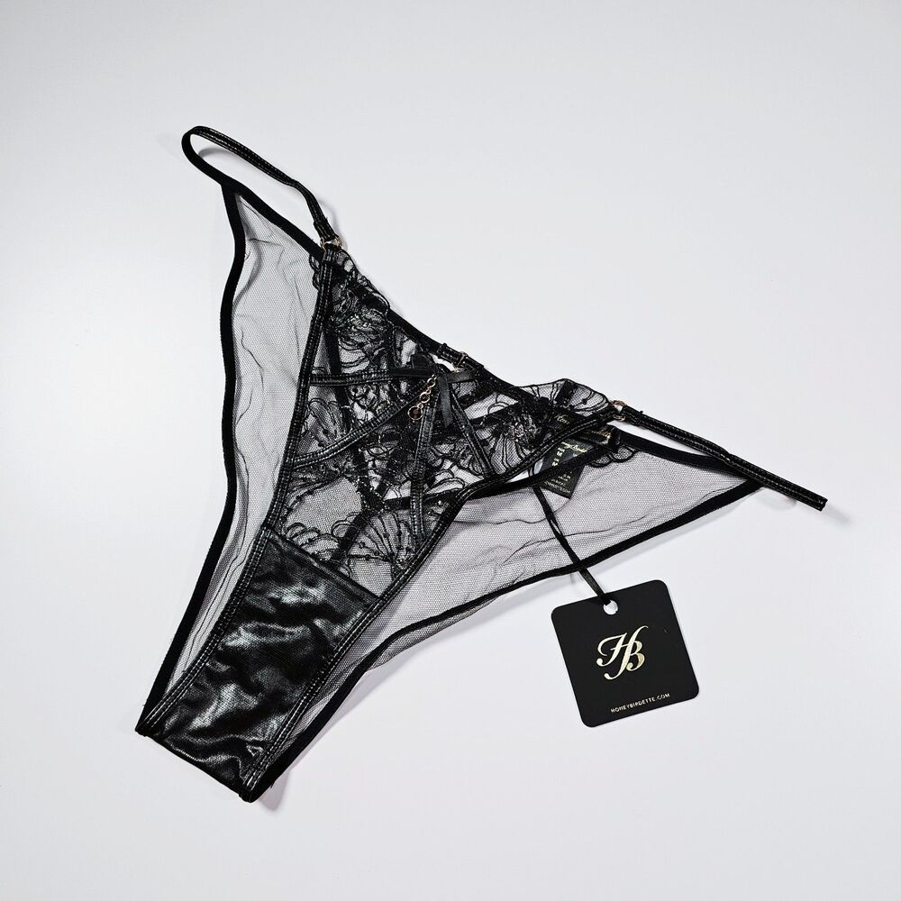 Honey Birdette Elysha Black Sheer Mesh Bikini Brief Panty Size M